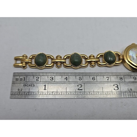 Elgin II Womens Gold Tone Jade Color Bracelet Watch MOP Dial Quartz New Battery - Picture 9 of 10